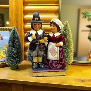 Jim Shore Mr. & Mrs. Pilgrim Mini Thanksgiving Couple Figurine (no box)